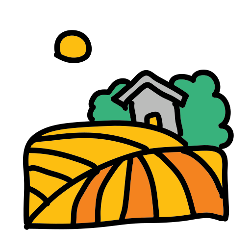 Um desenho de uma casa em um campo