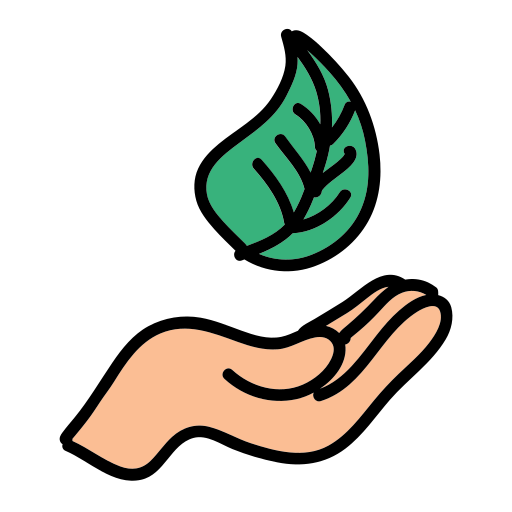 A hand holding a green leaf in it's palm