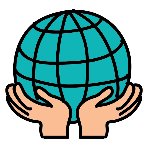 Two hands holding a blue globe in front of a white background