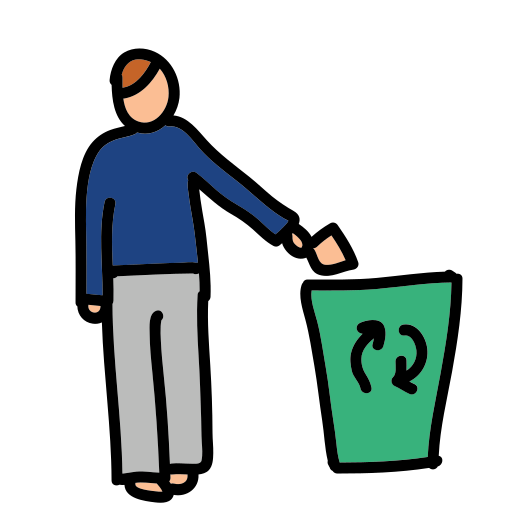 A man standing next to a trash can