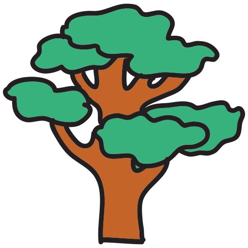 A drawing of a tree with green leaves