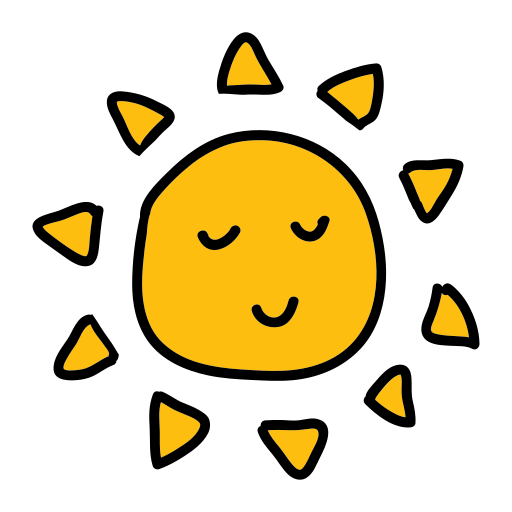 A drawing of a sun with its eyes closed