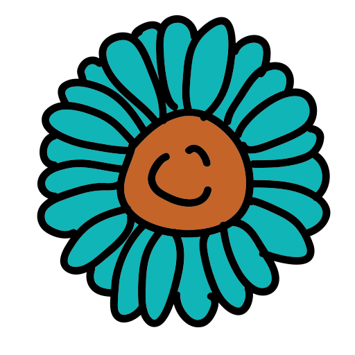 A blue flower with a smiley face on it
