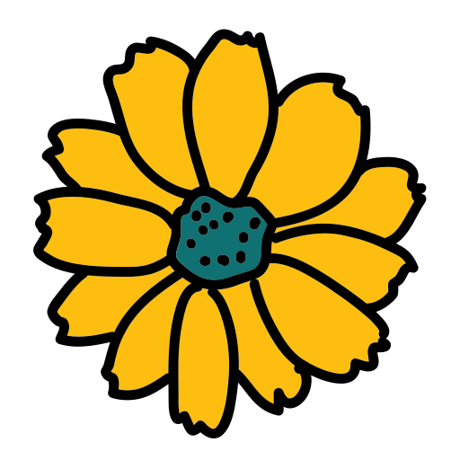 A yellow flower with a blue center