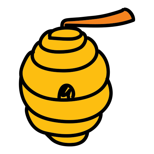 A yellow beehive with a wooden stick sticking out of it