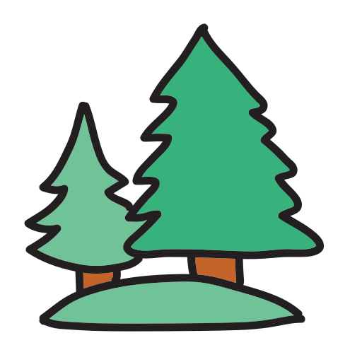 A drawing of a pine tree on a hill