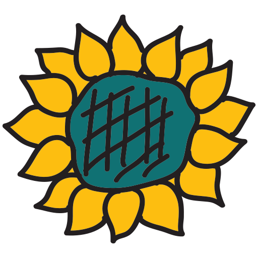 Eine Sonnenblume mit dem Wort Liebe darauf geschrieben