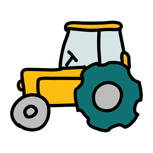 A yellow tractor with a green tire
