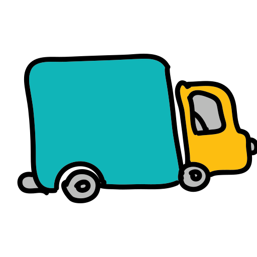 A yellow and blue truck on a white background
