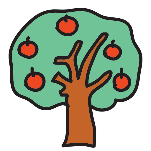 A drawing of a tree with apples on it