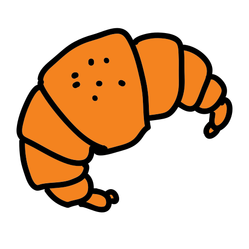 A drawing of a croissant laying on its side