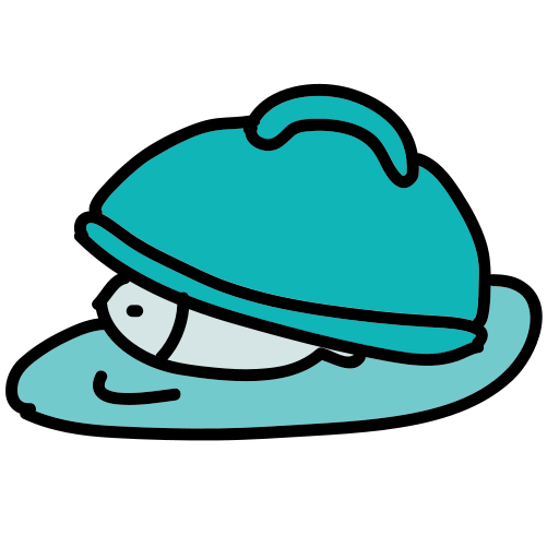 A cartoon character wearing a blue hat