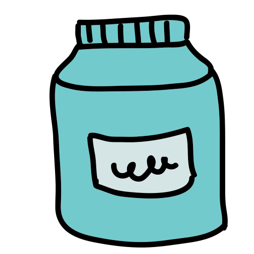 Un frasco azul con una cara dibujada