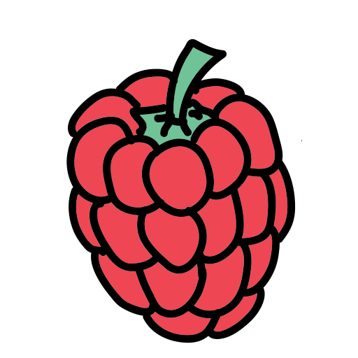 A red raspberry with a green stem on a white background