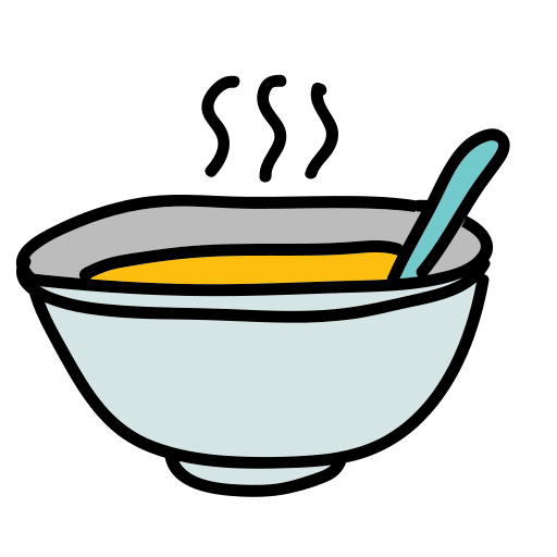 A bowl of soup with a spoon in it