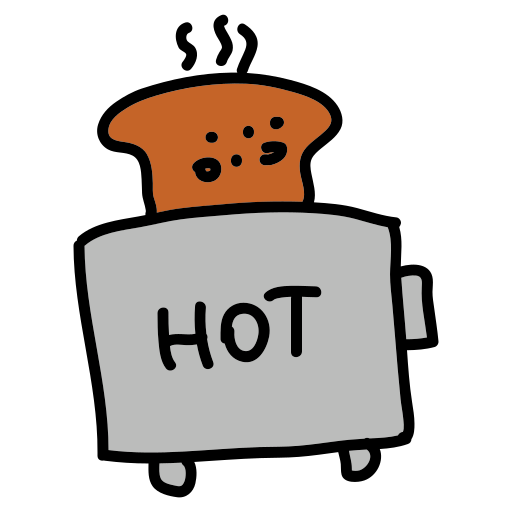 A toaster with a hot word on it