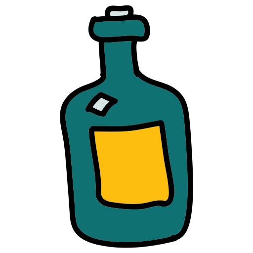 Eine grüne Flasche mit einem gelben Etikett darauf