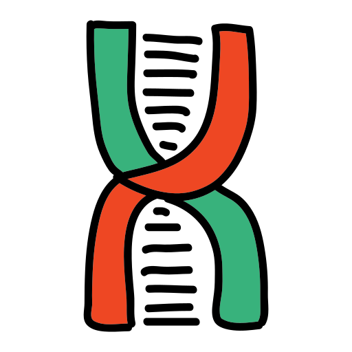 A red, green and orange ribbon is in the shape of a letter