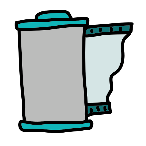 A drawing of a blue and gray container