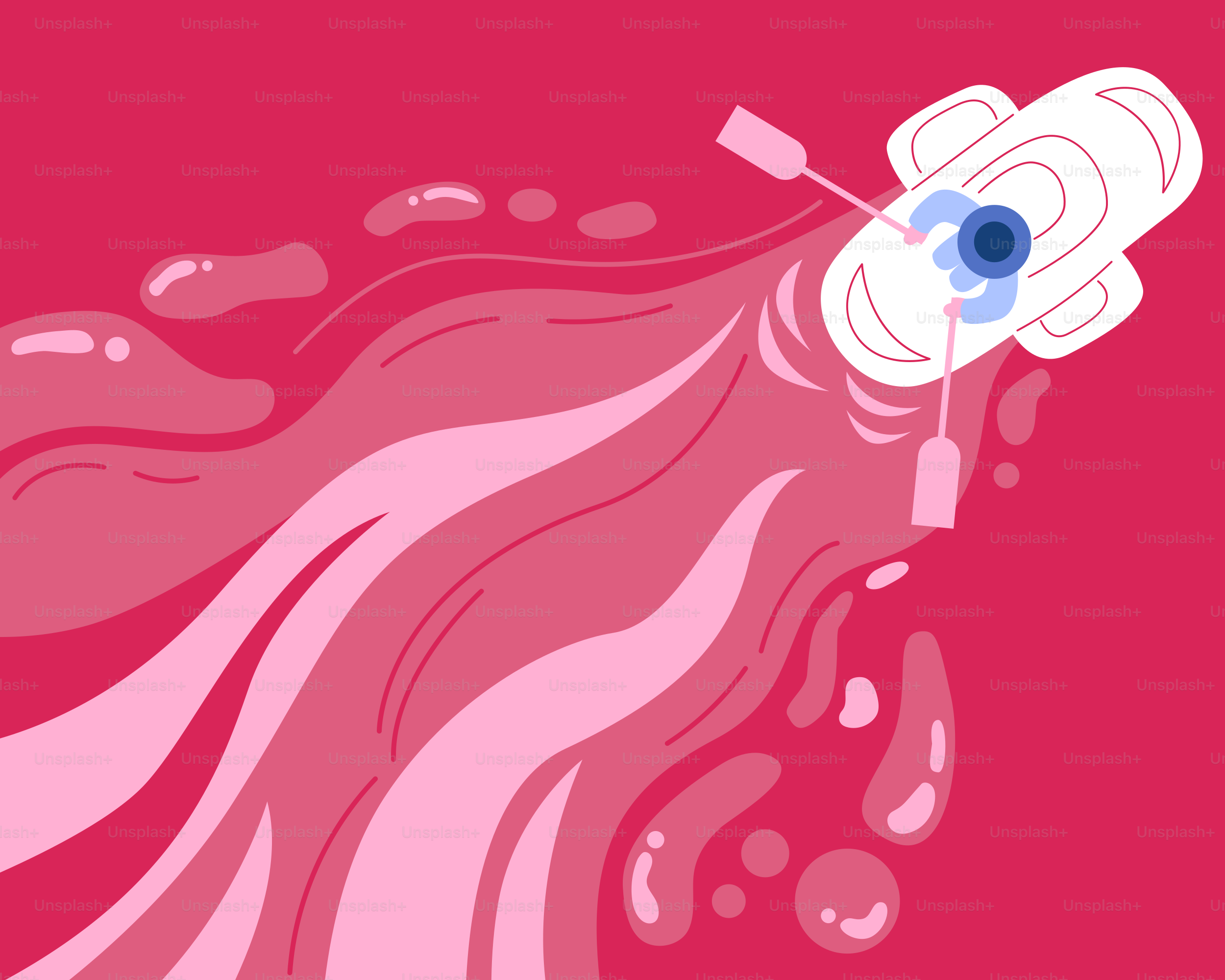 A pink poster with a blue eye on it