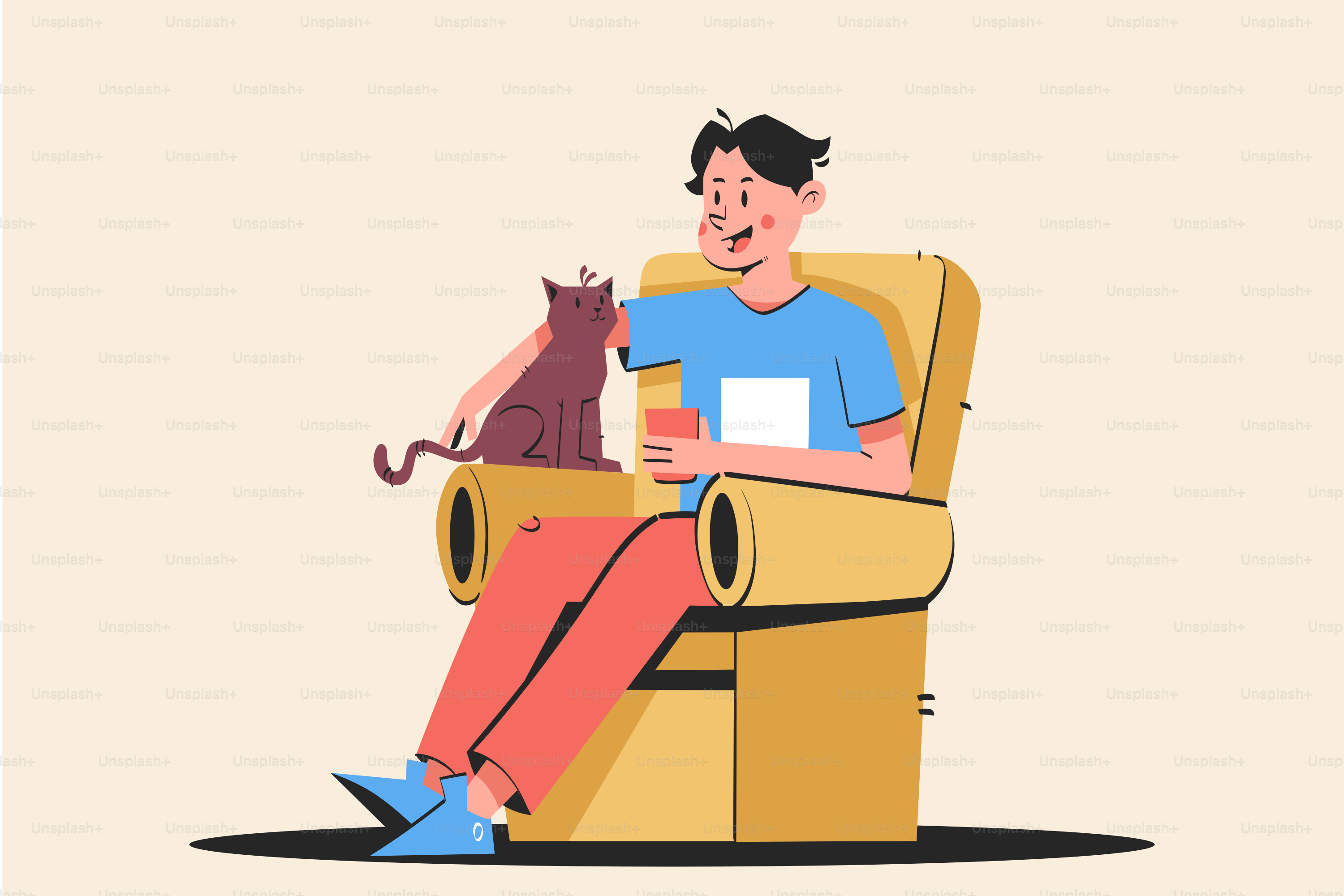 A man sitting in a chair with a cat on his lap