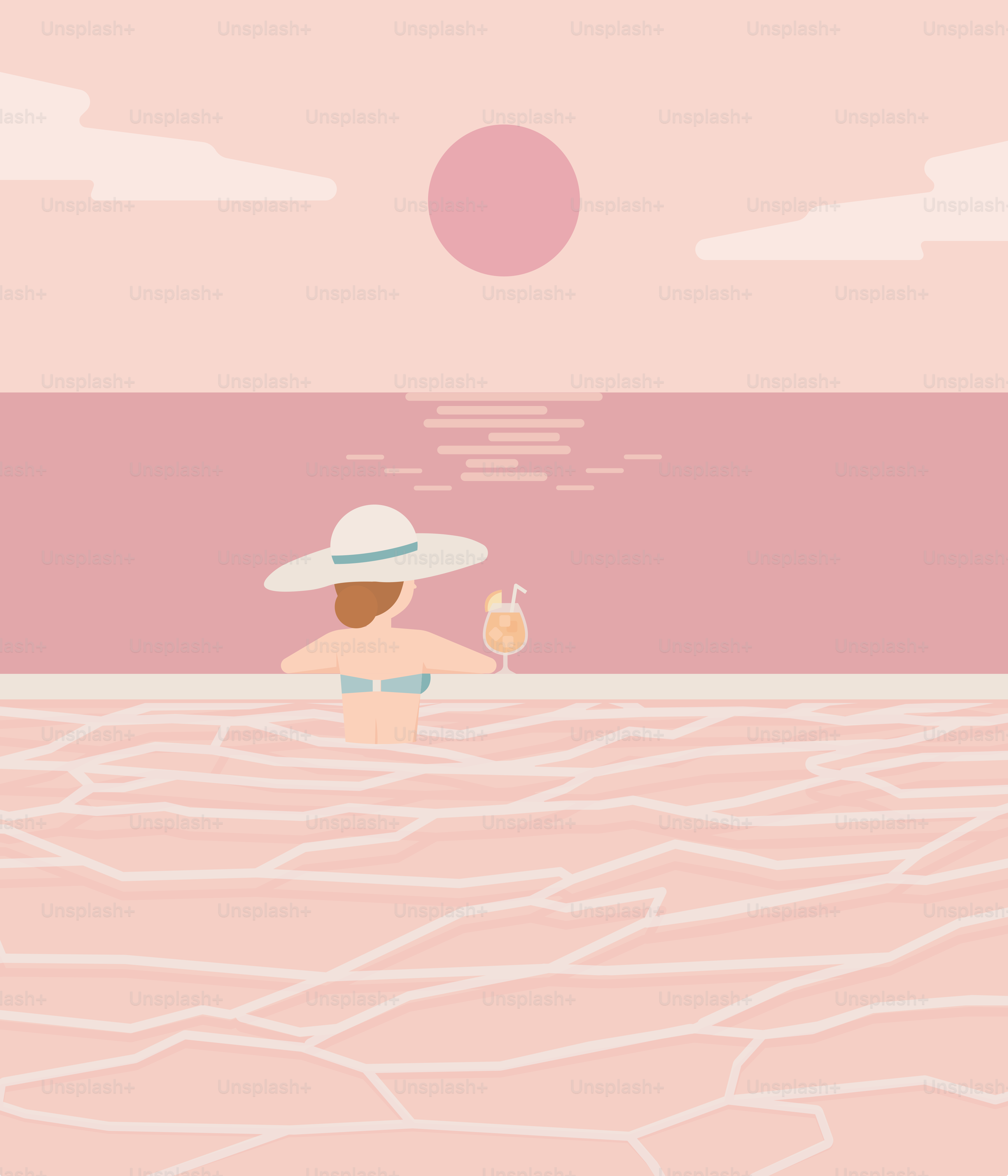 A woman in a hat sitting in the water