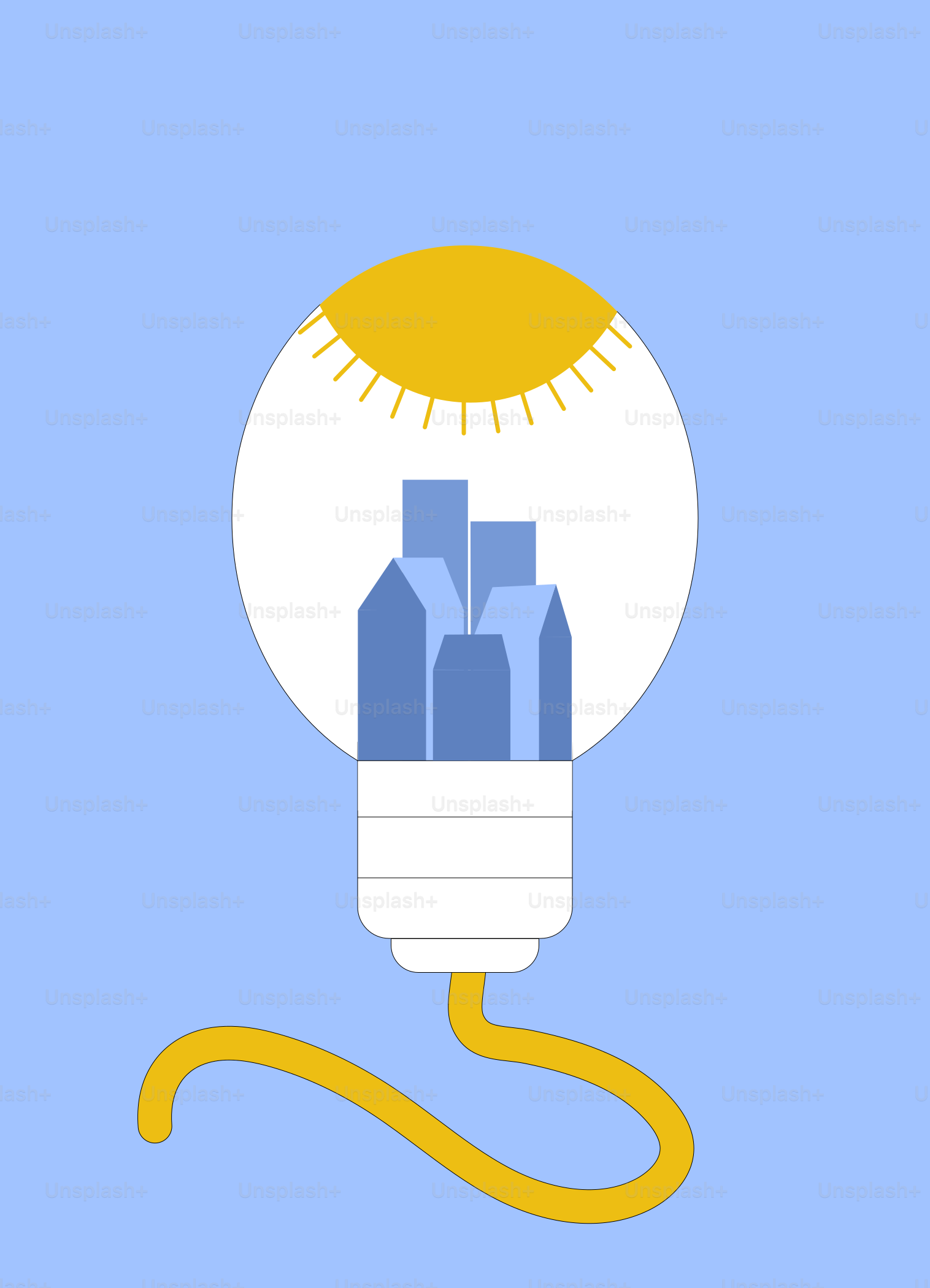 Una bombilla con un cable largo y amarillo