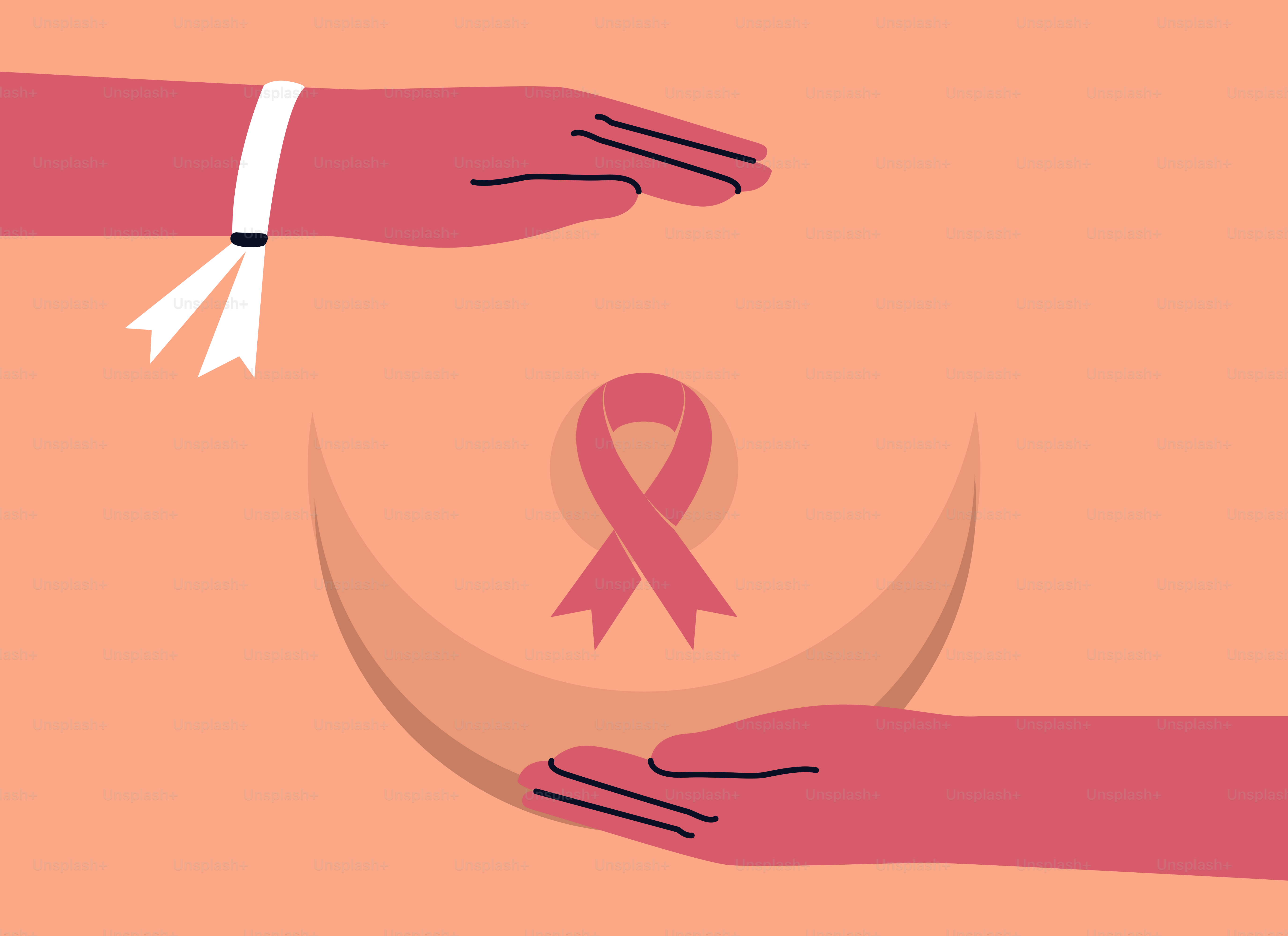 Two hands holding a breast cancer ribbon