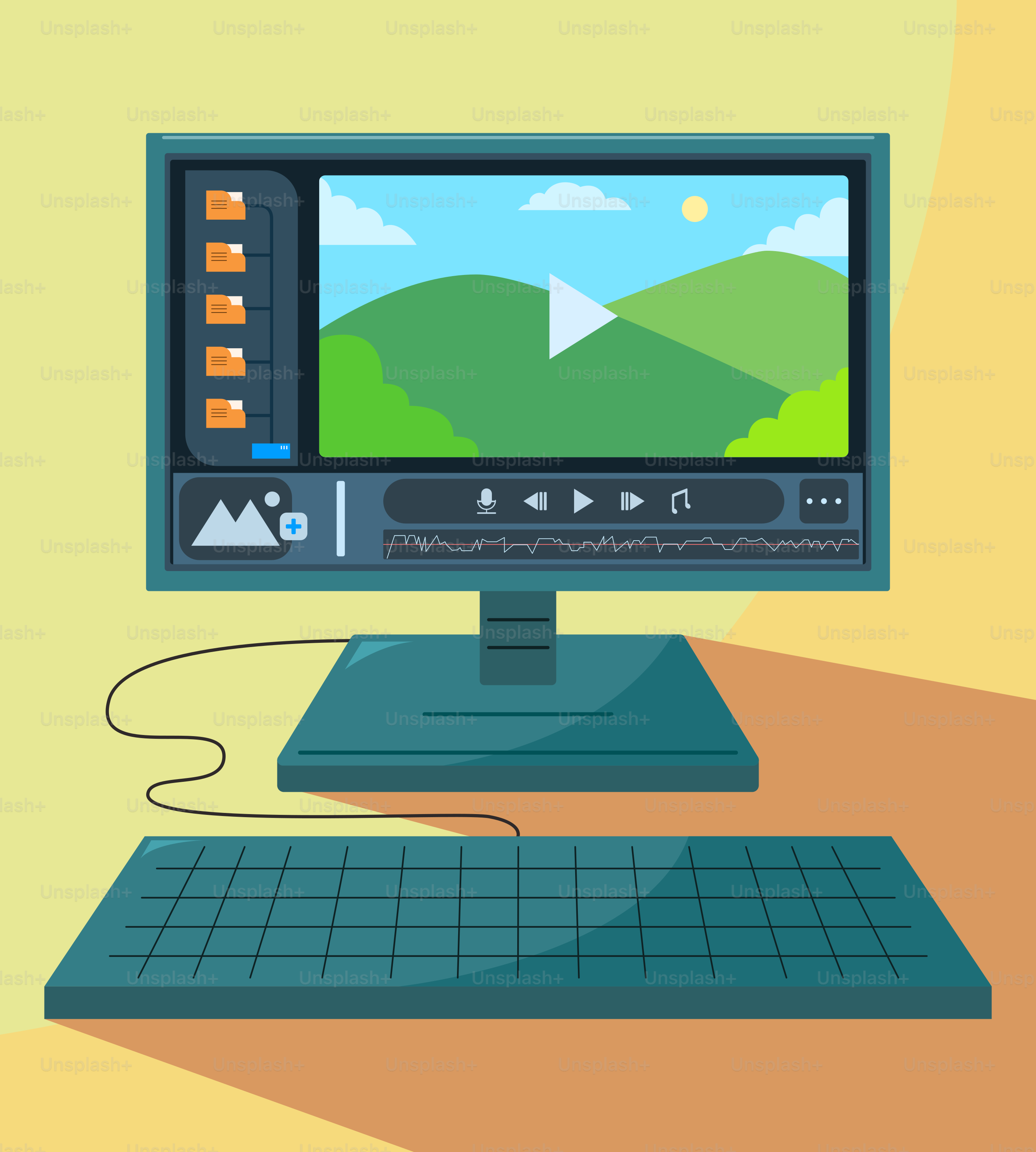 A flat screen TV sitting on top of a computer keyboard