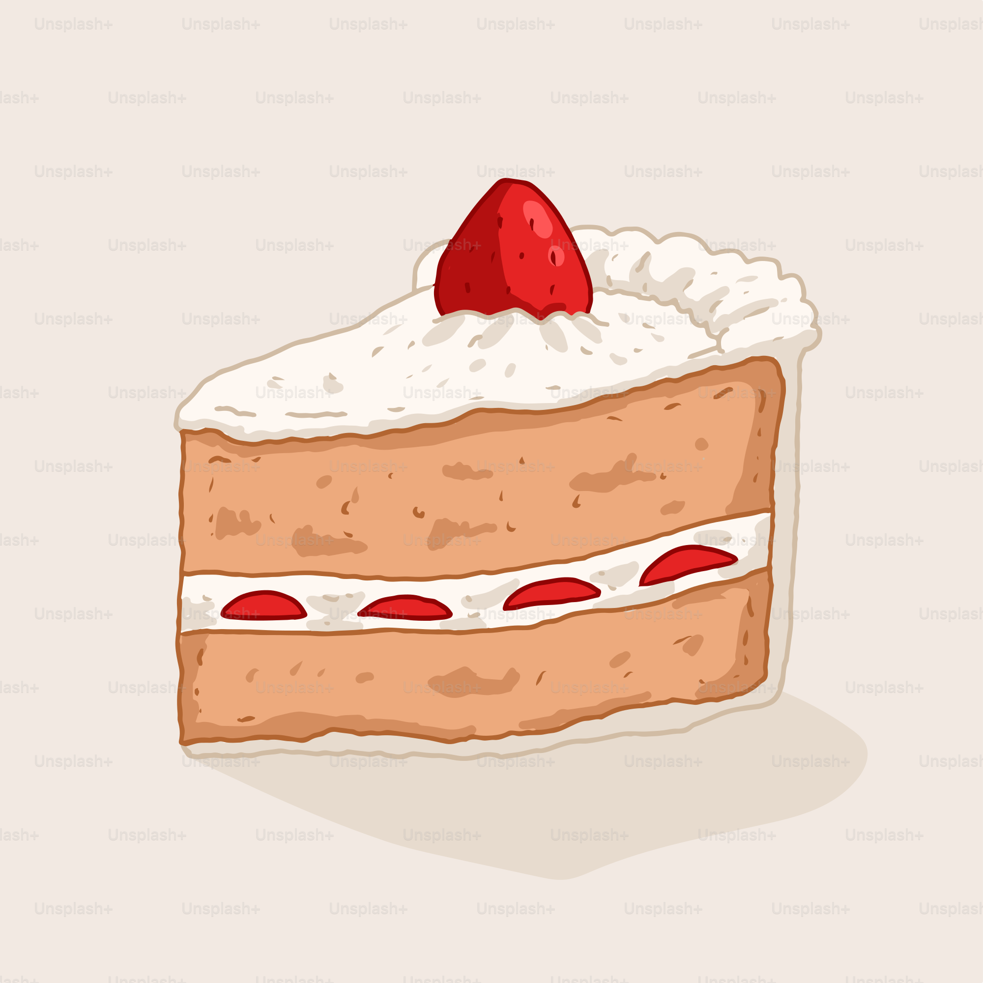 A piece of cake with whipped cream and a strawberry on top