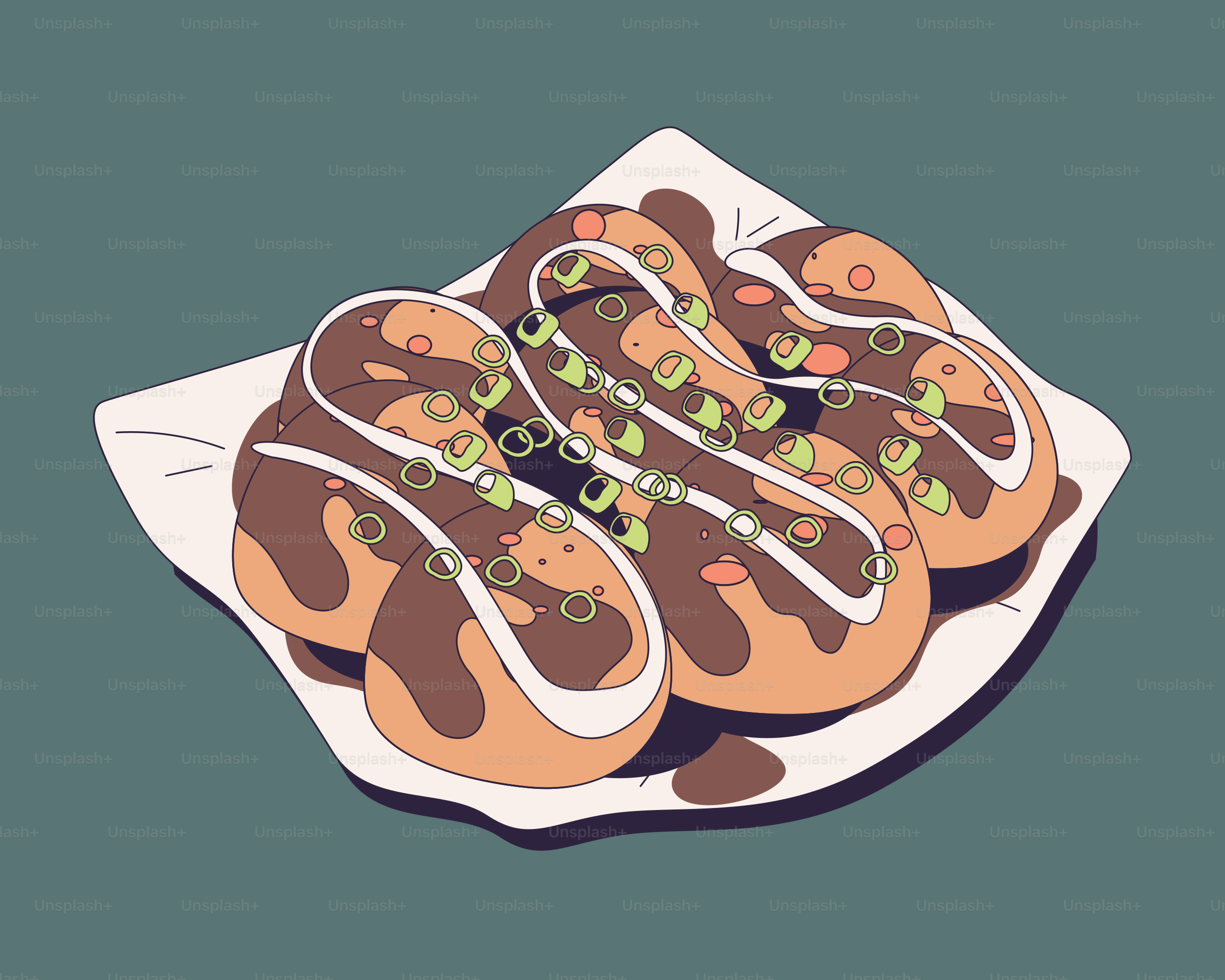 A plate of hot dogs on a green background