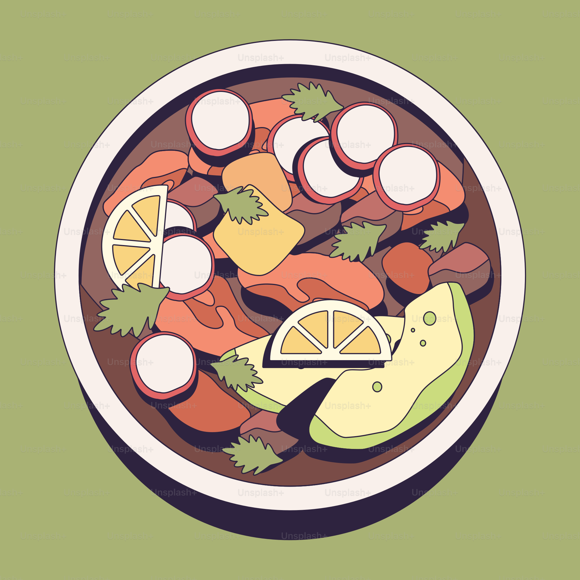 A bowl filled with meat and vegetables on top of a table