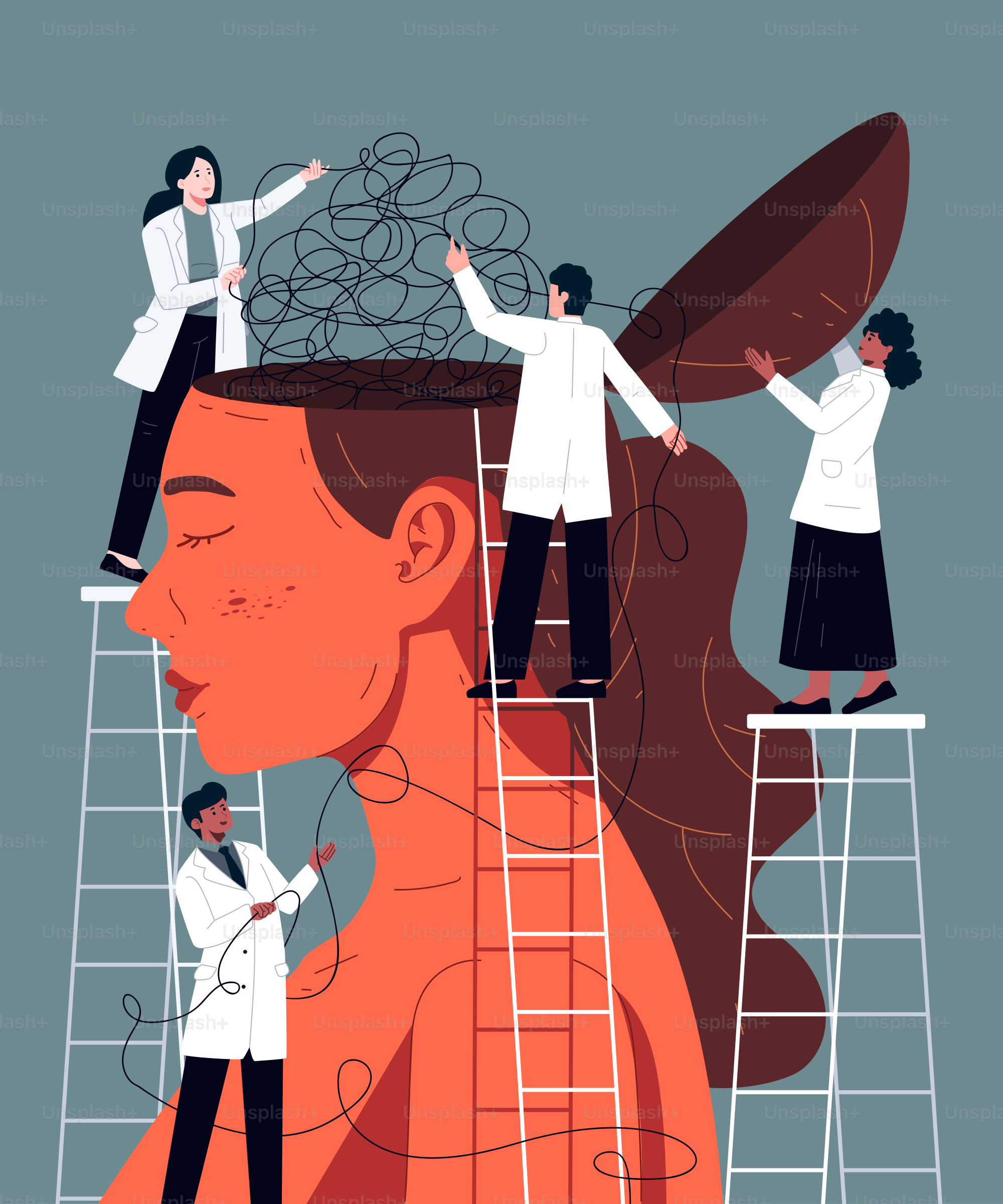 A group of people standing on top of a ladder