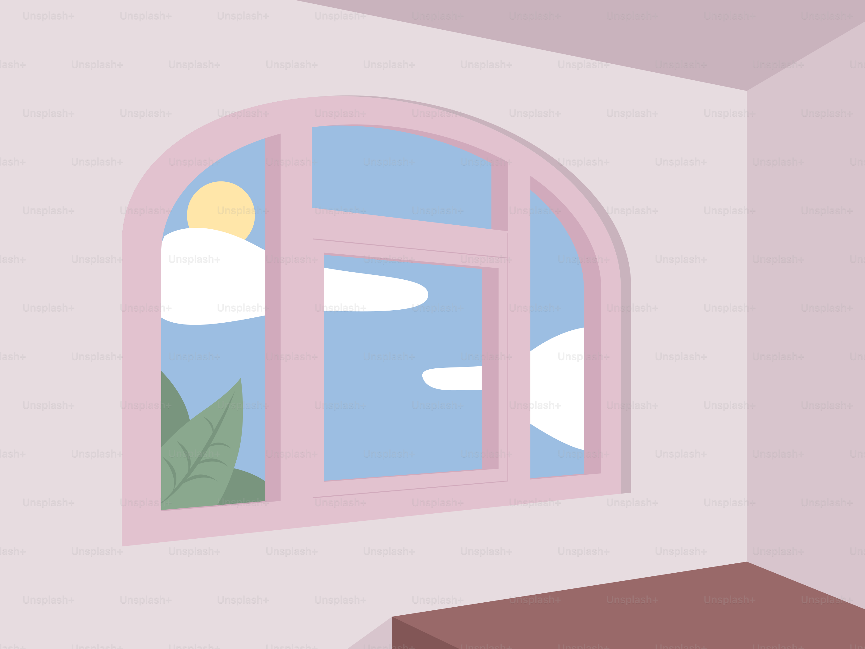 A room with a bench and a window