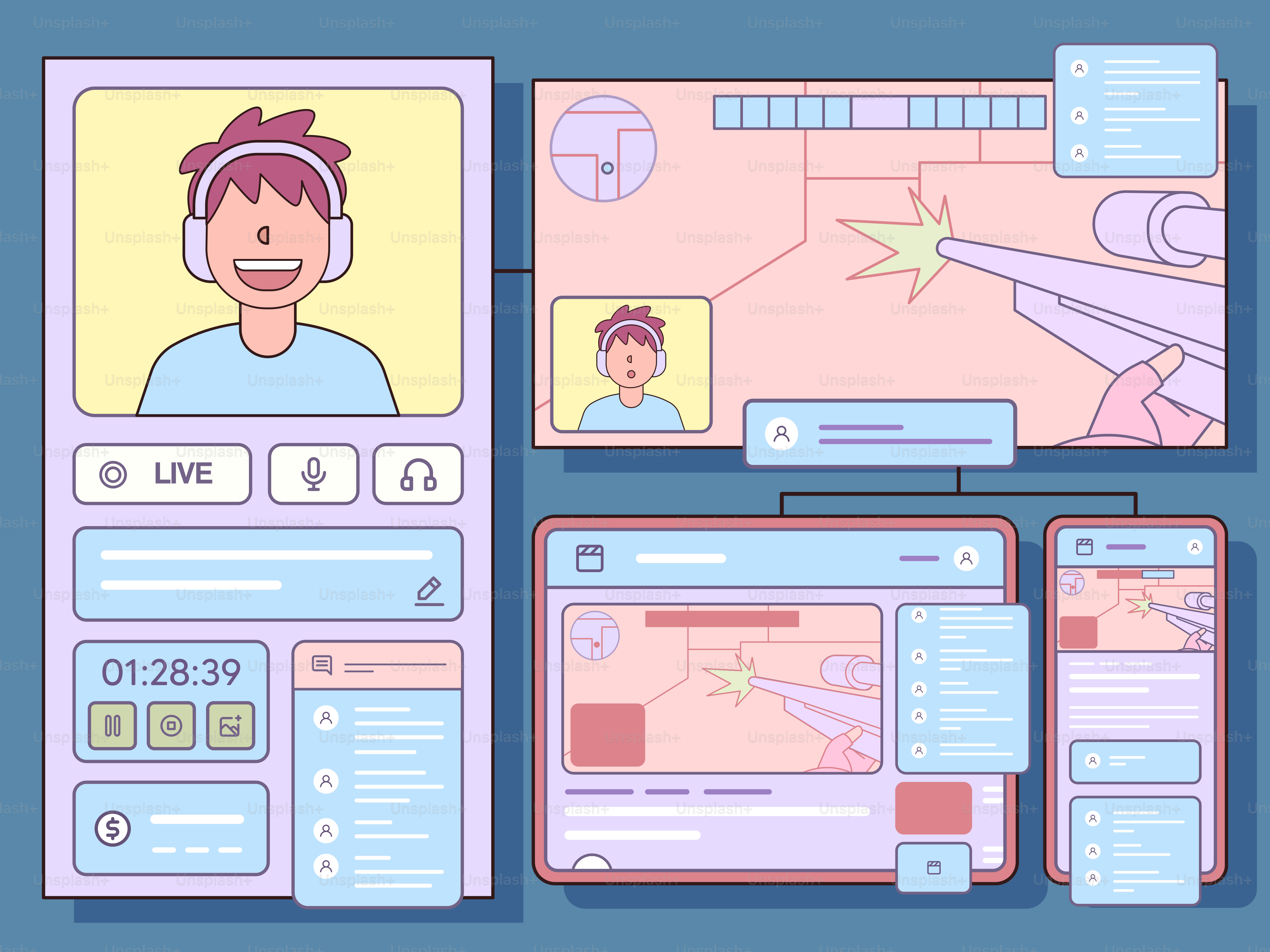 A bunch of screens with a person on them