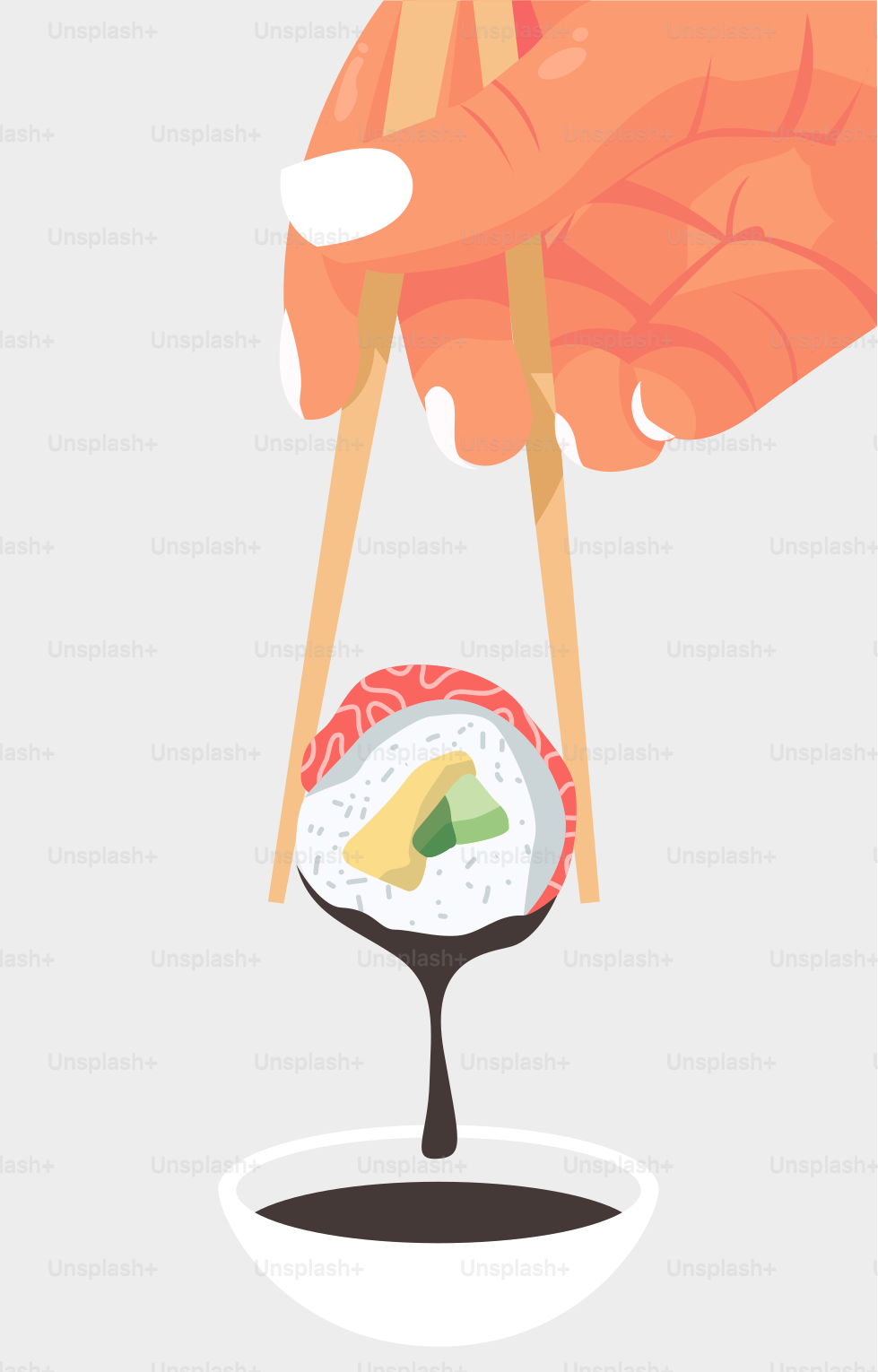 A person holding chopsticks over a sushi dish