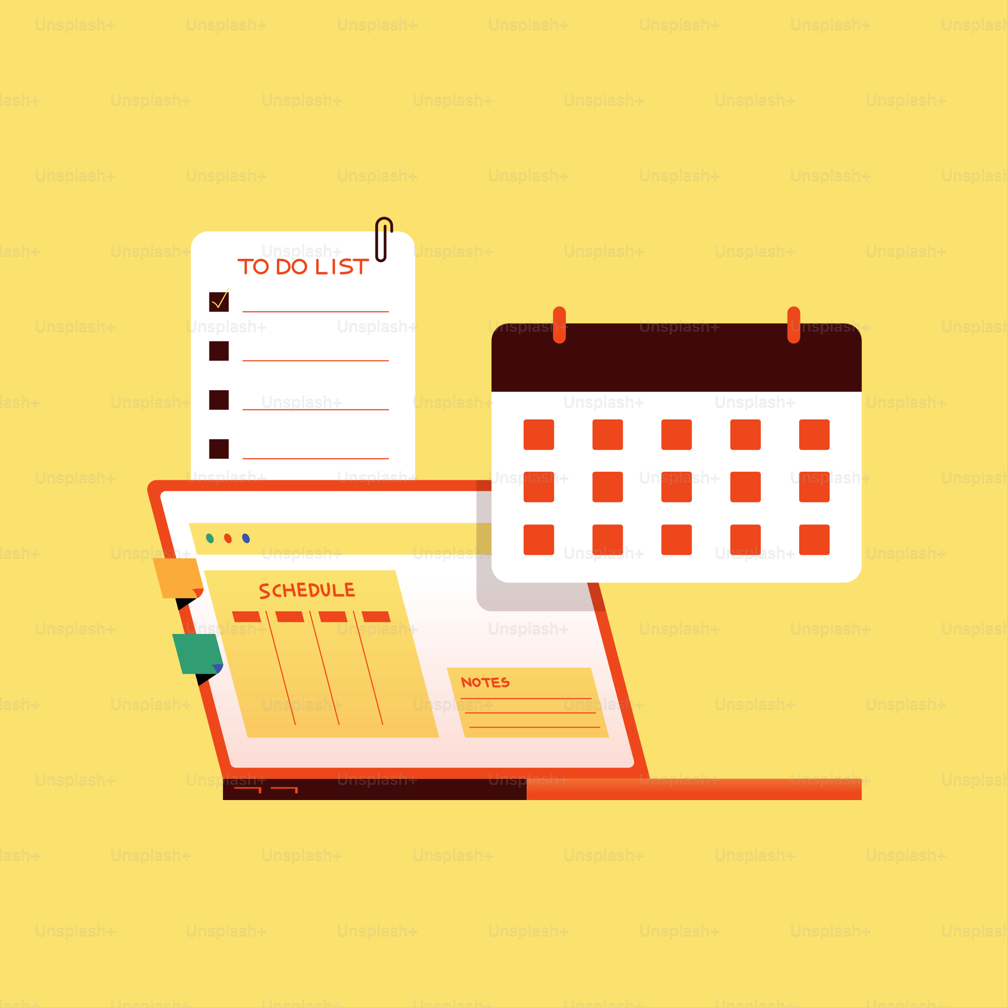 Un calendrier posé sur un ordinateur portable
