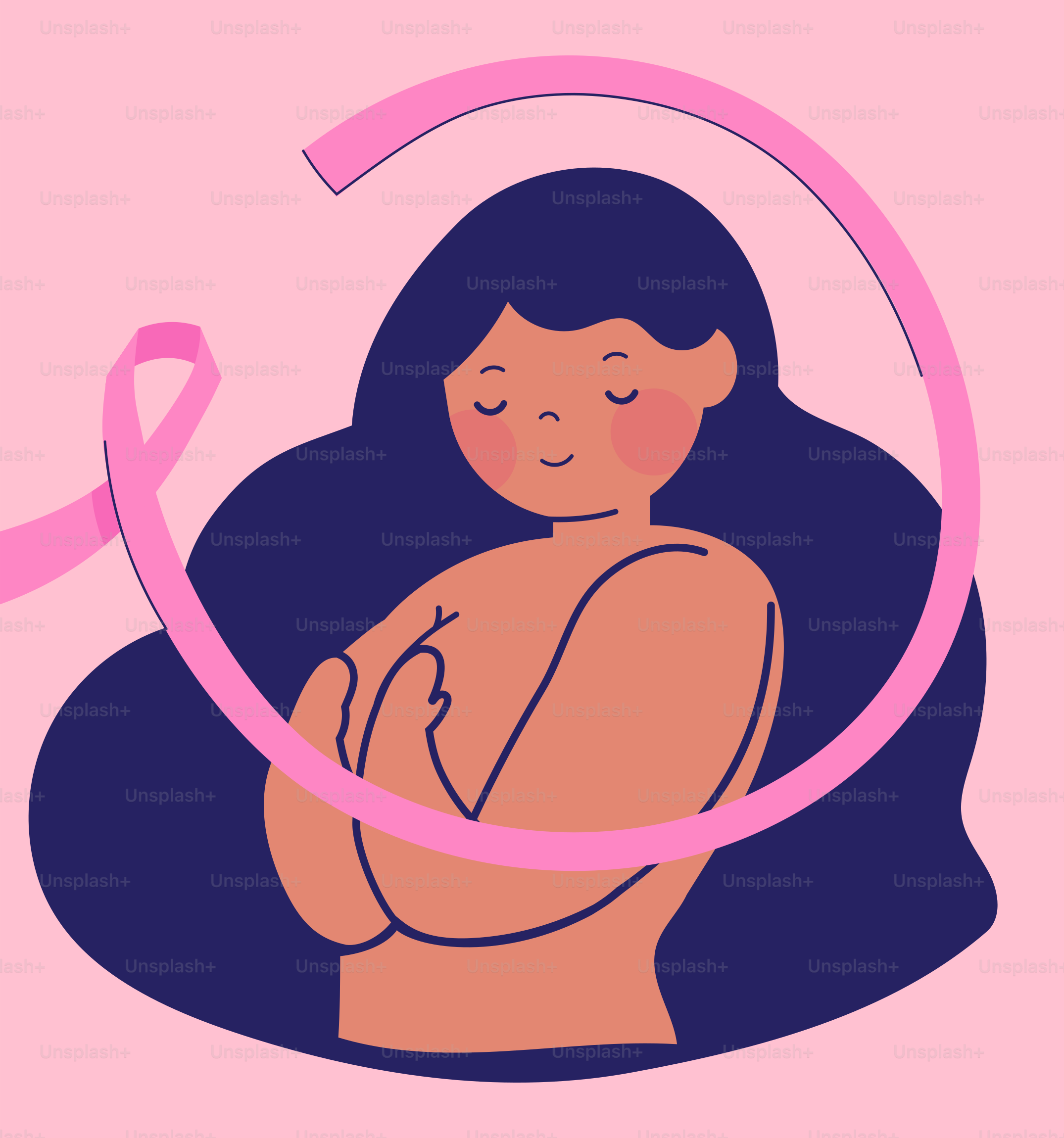 A woman with a breast cancer ribbon around her neck