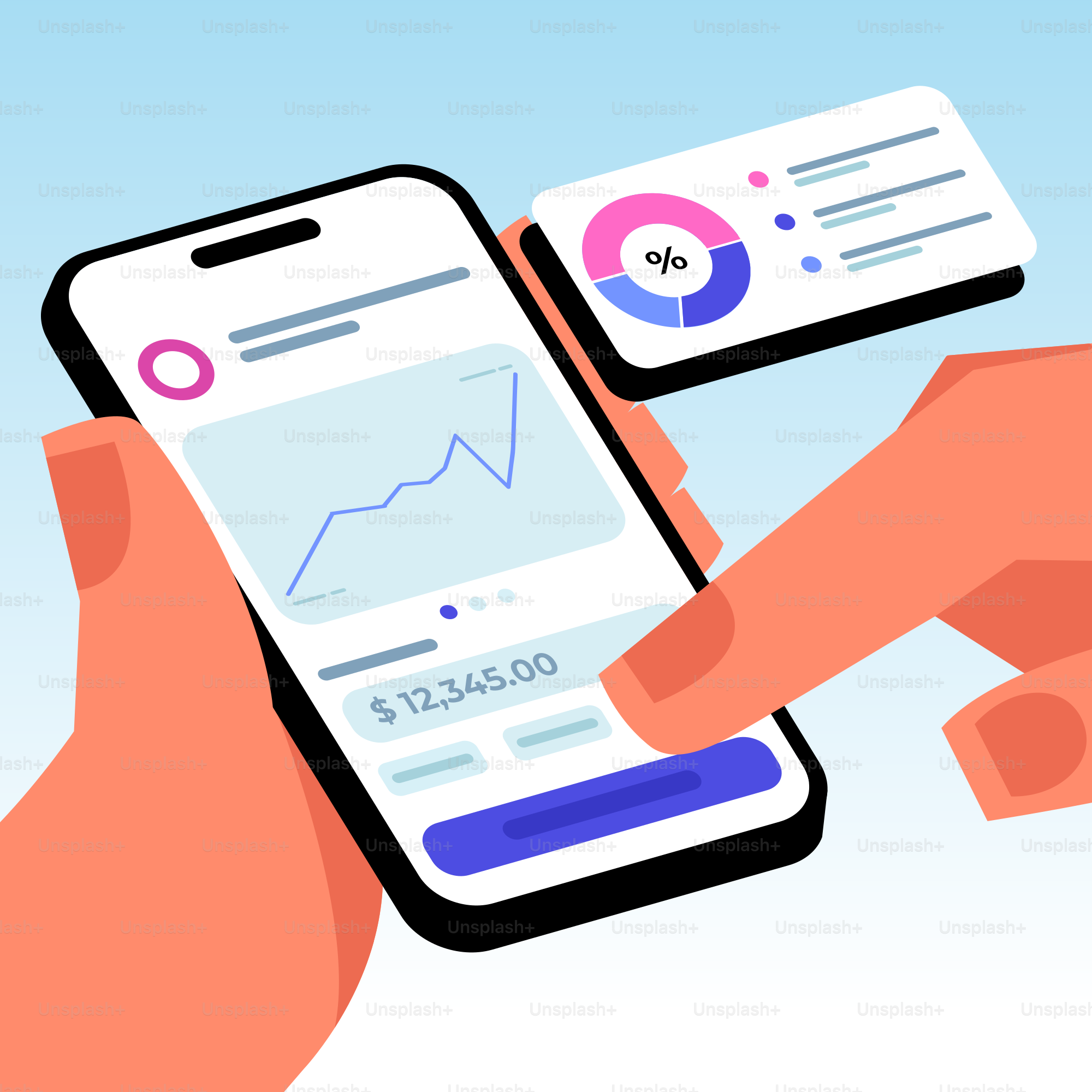 A hand holding a smart phone with a chart on the screen