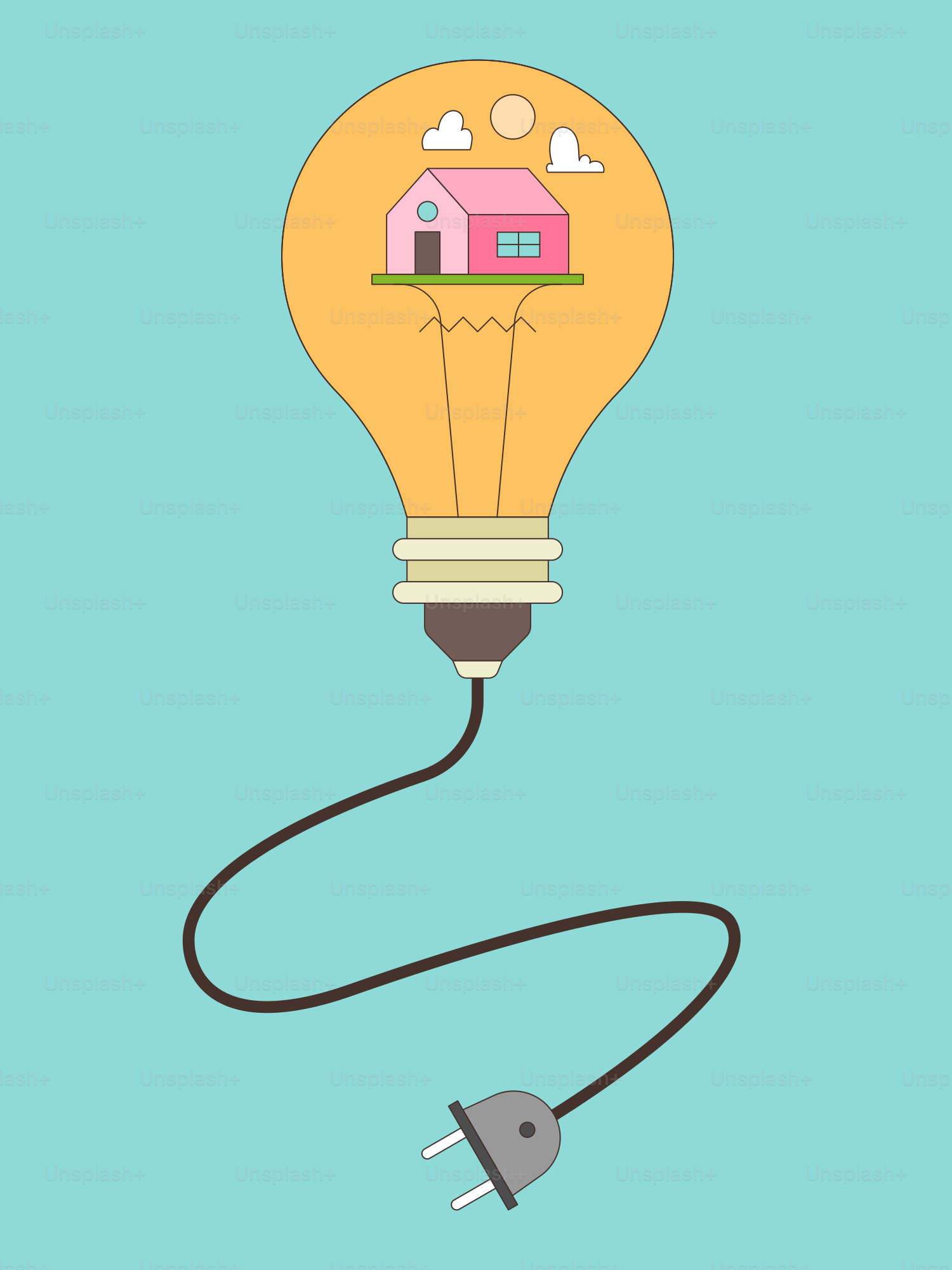 A light bulb with a house inside of it