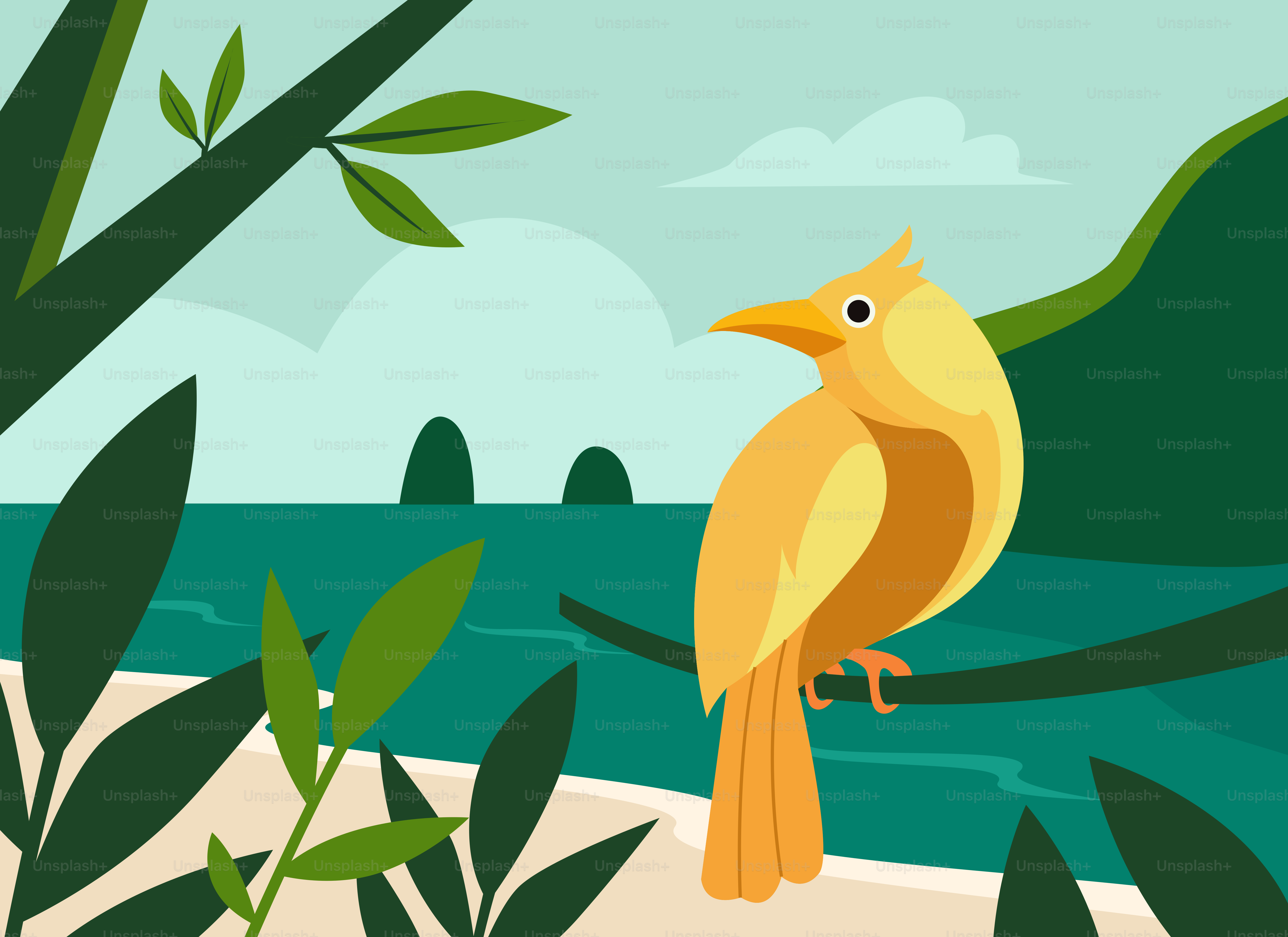 Un oiseau jaune assis sur une branche d’arbre