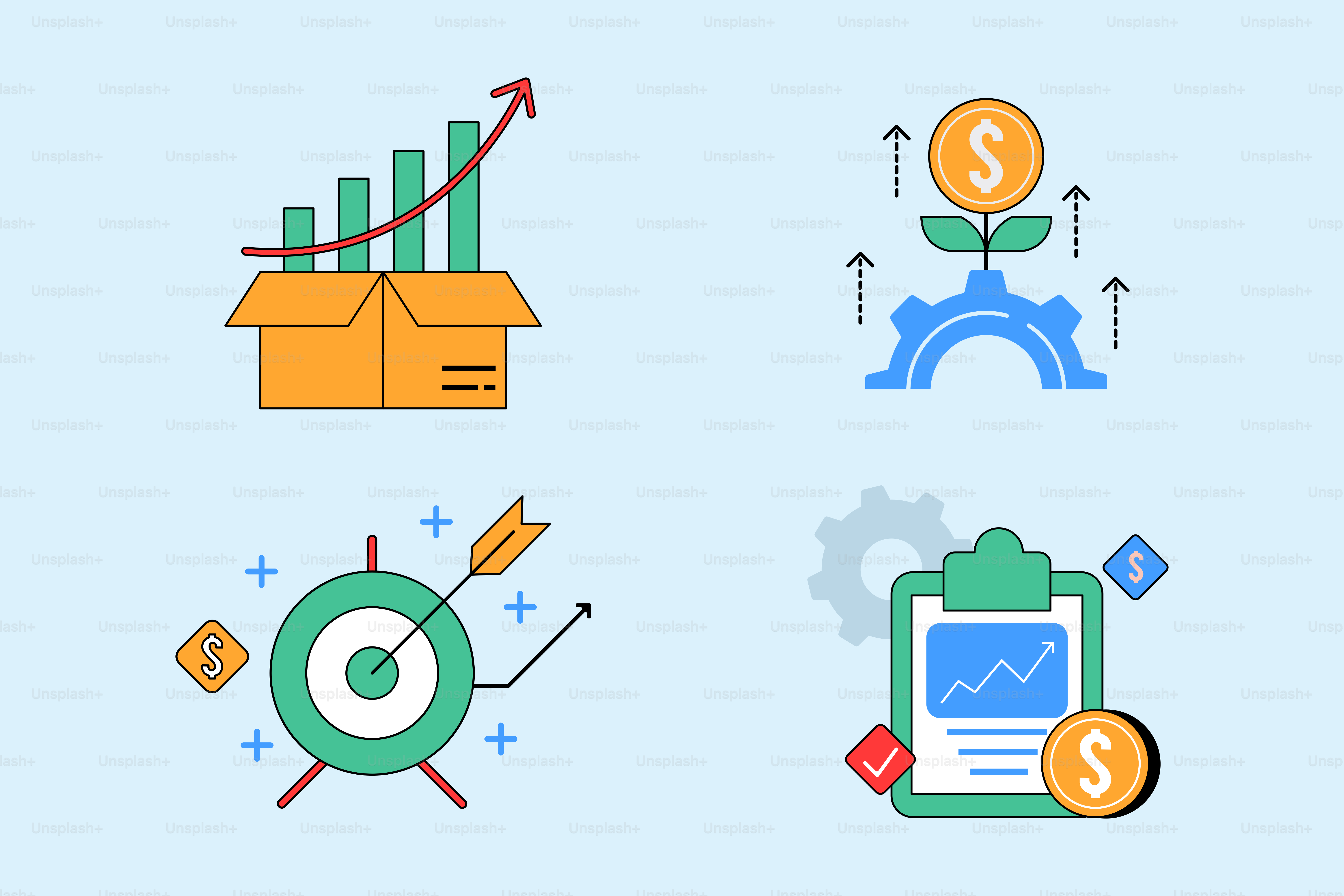 A set of business icons