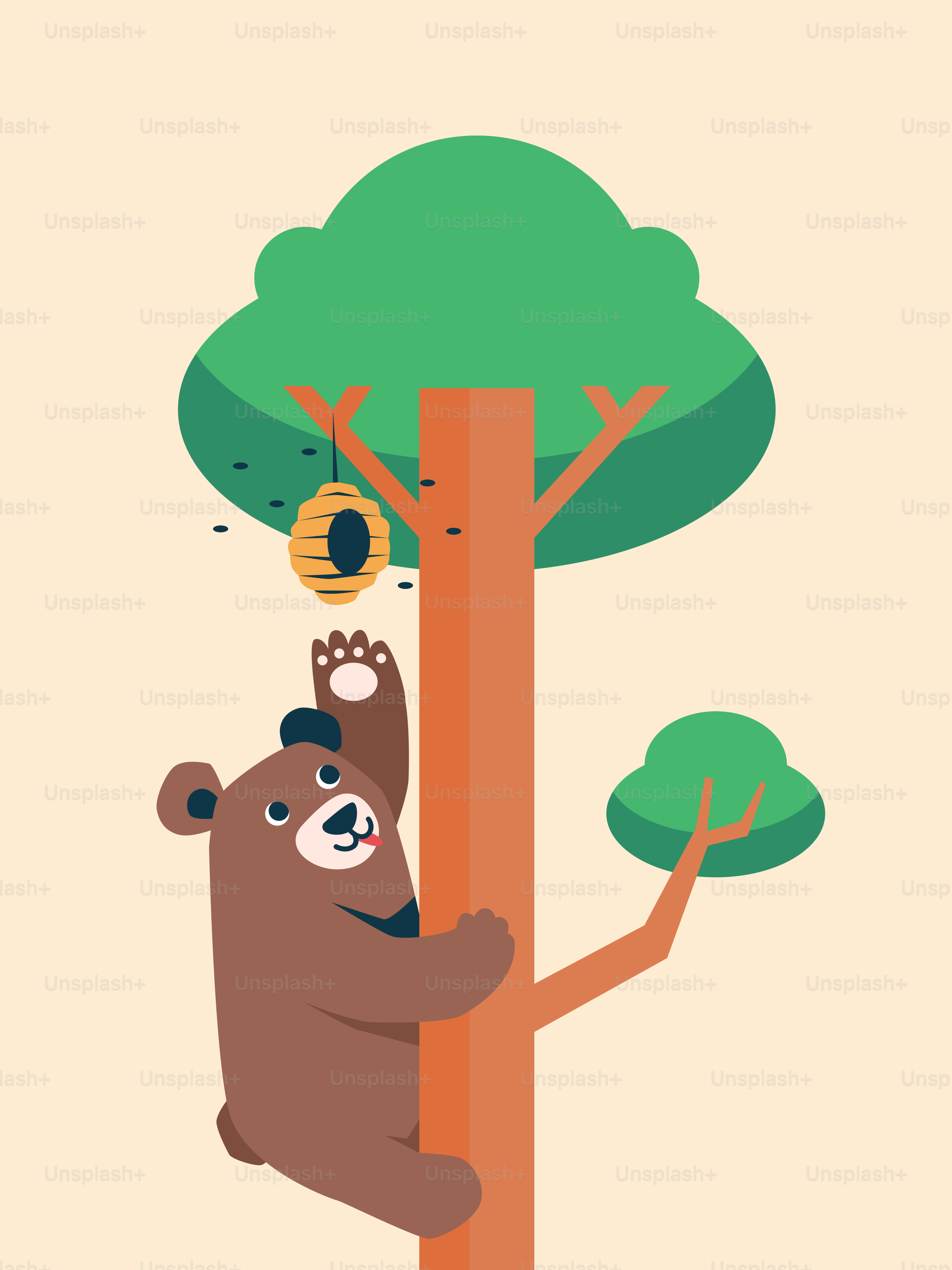 蜂が乗った木に登るクマ