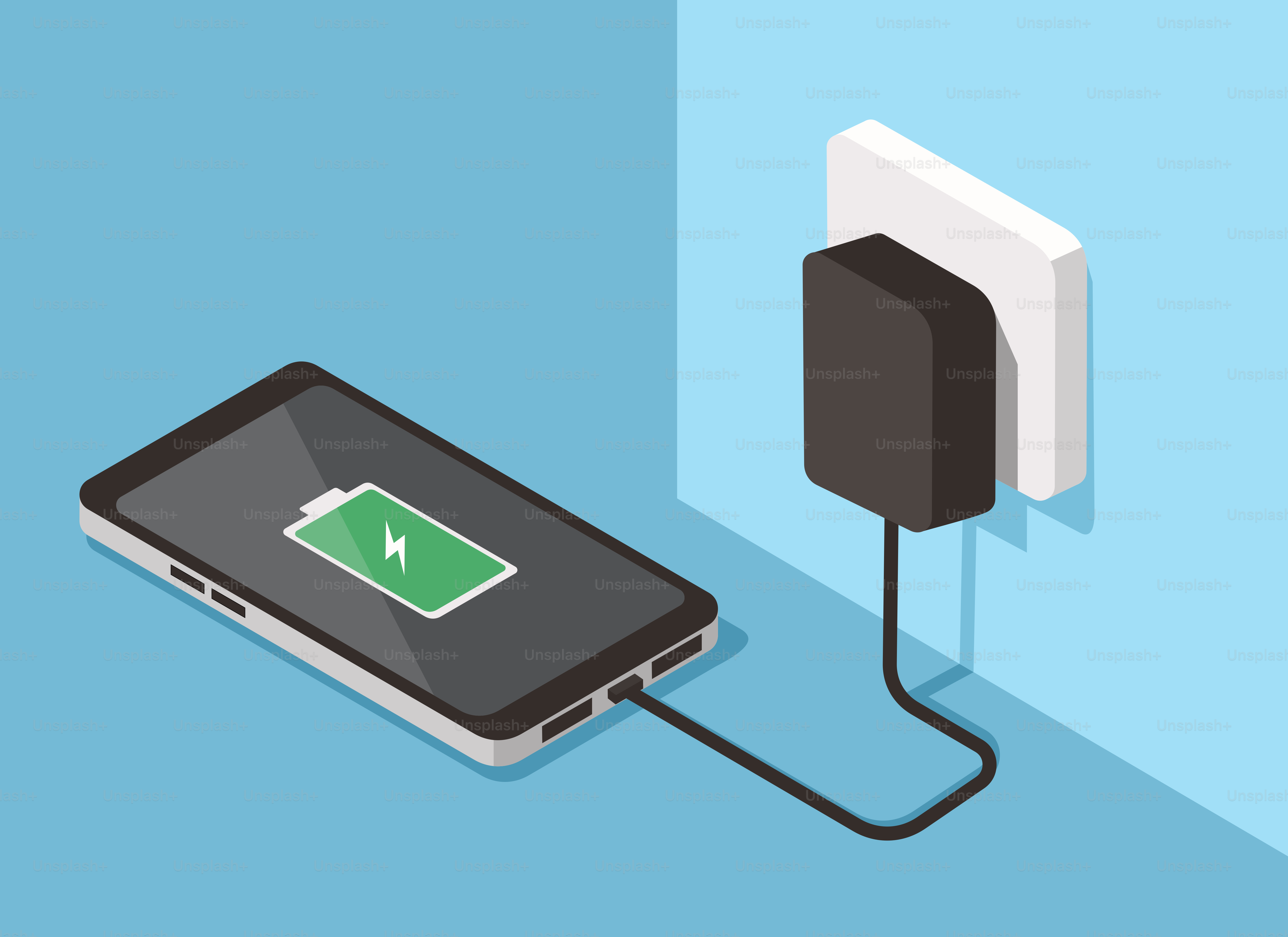 A cell phone plugged into a wall charger