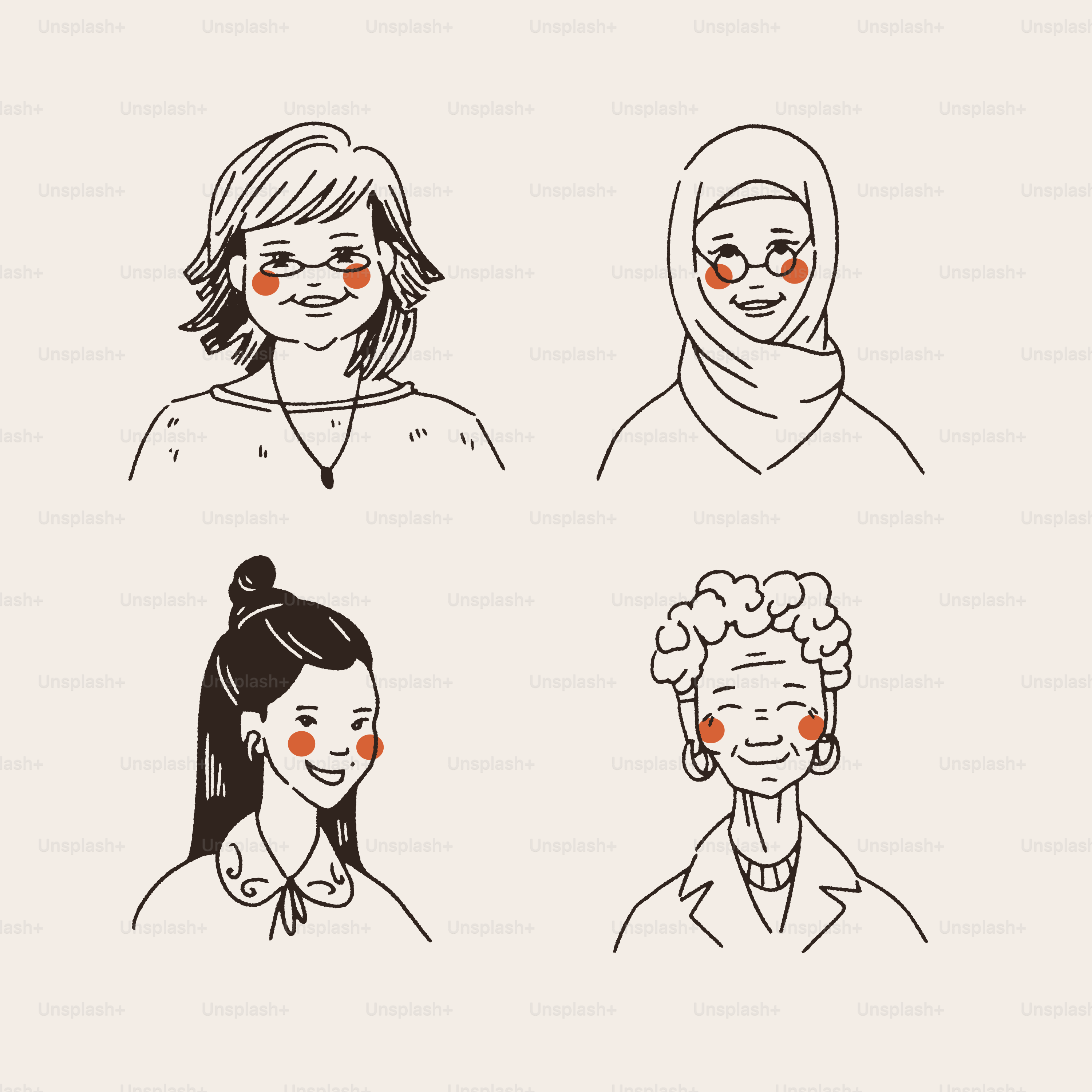 Un grupo de mujeres con diferentes expresiones faciales
