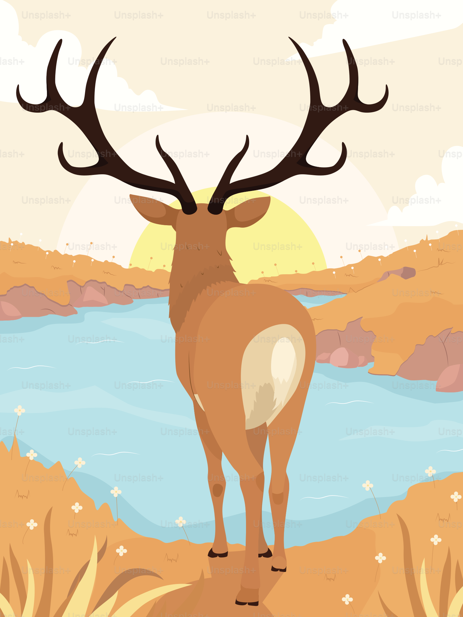 A deer standing on top of a dry grass field