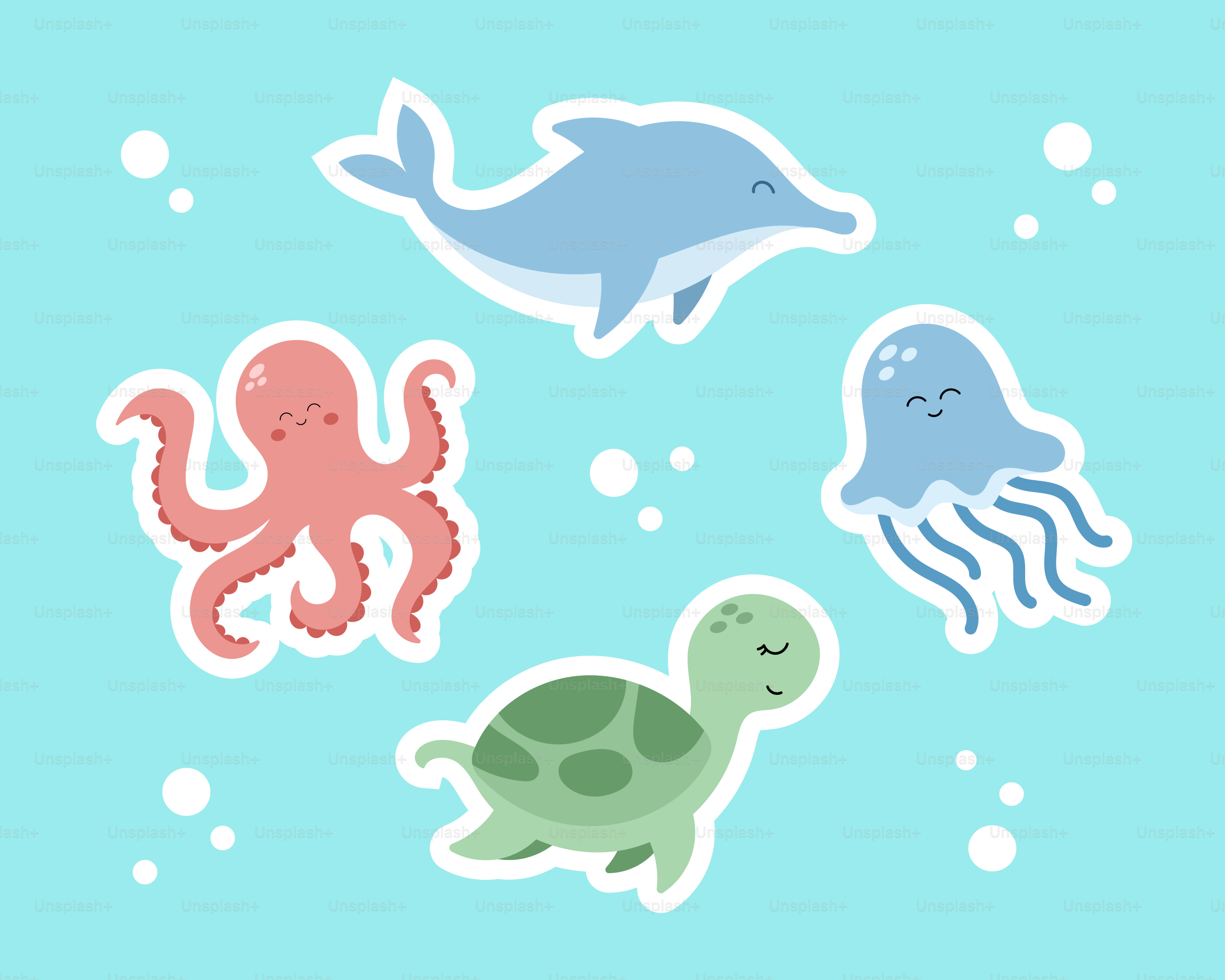 A group of sea animals floating in the water