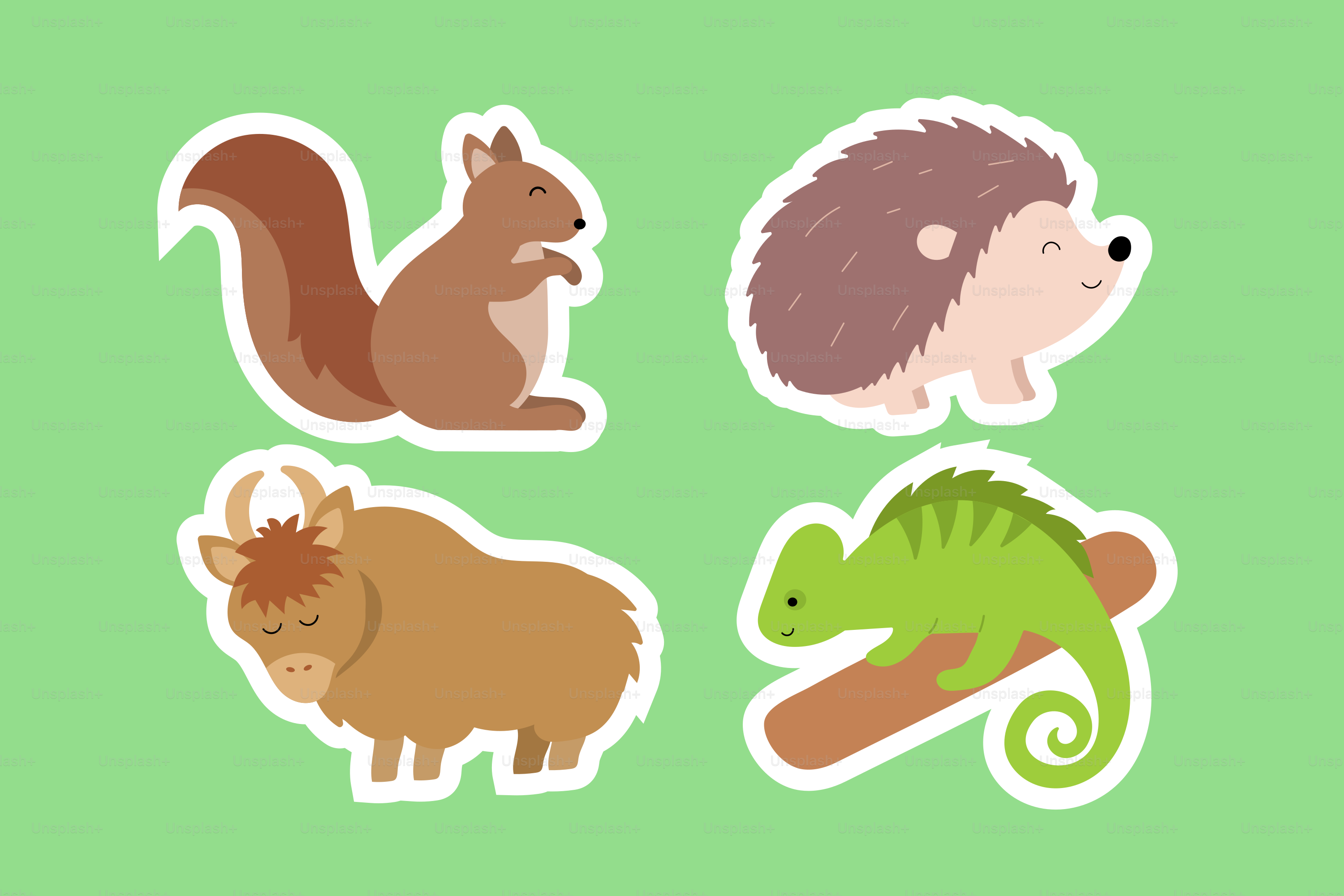 A set of four stickers of different animals