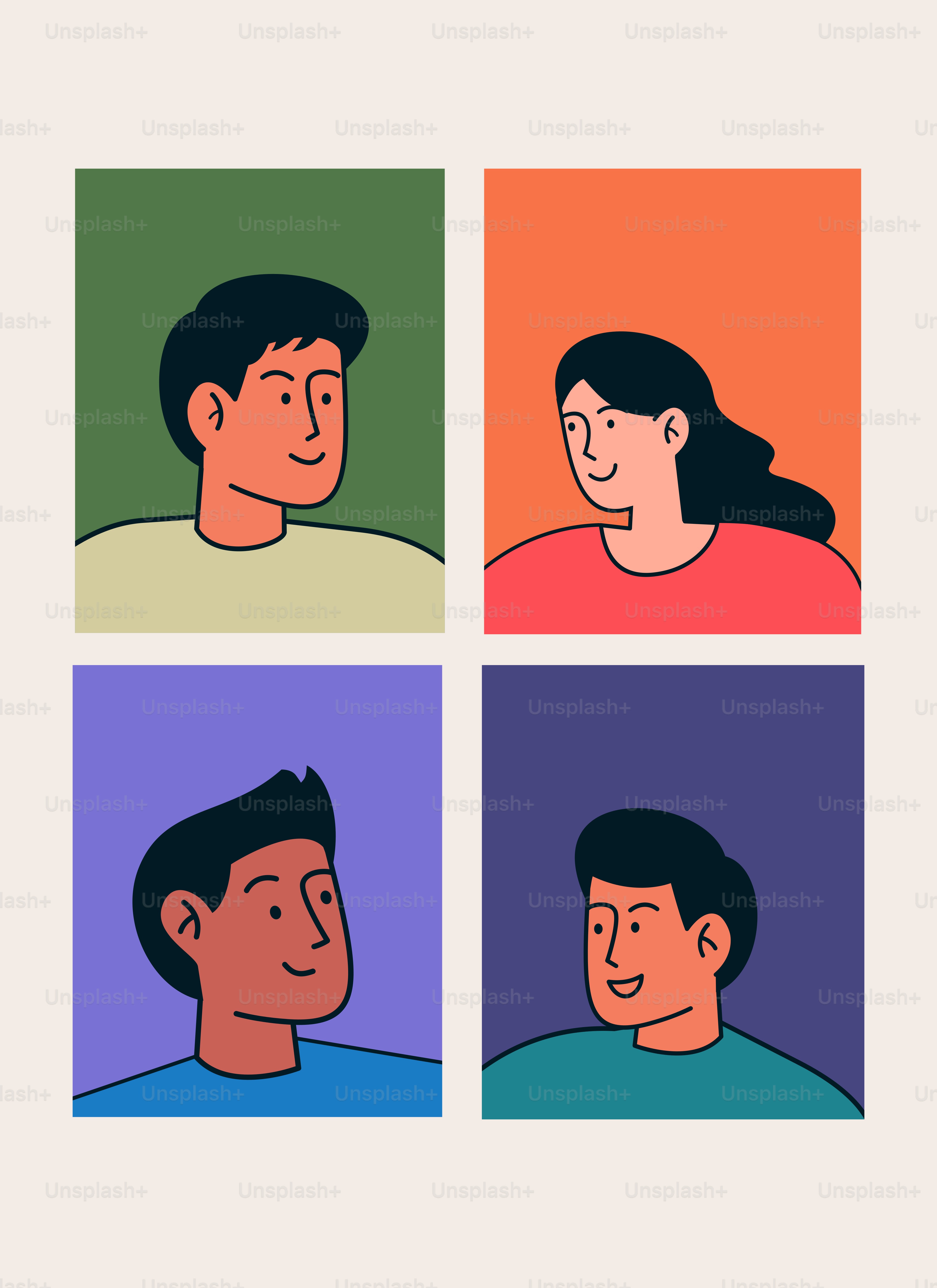 A man and a woman are shown in four squares