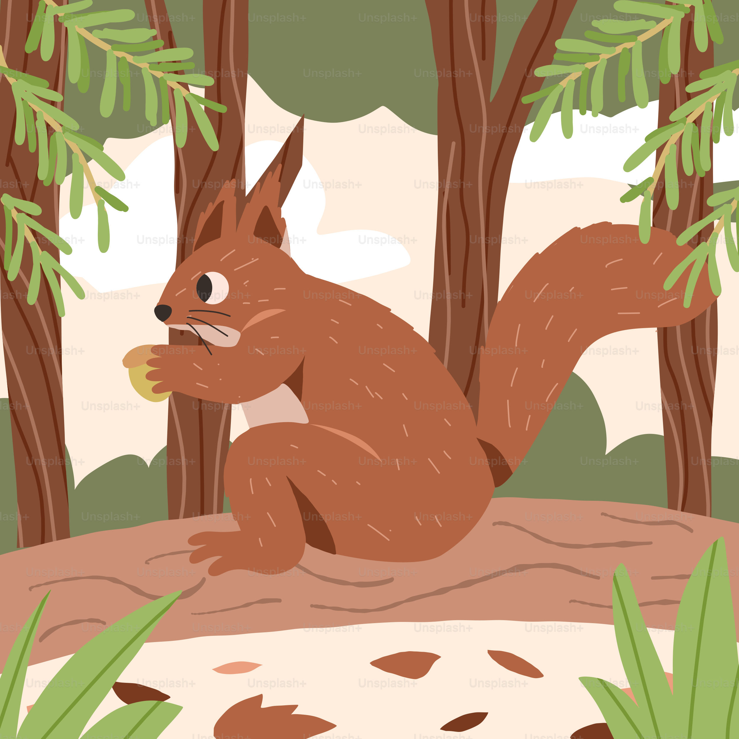 A squirrel eating a nut in a forest